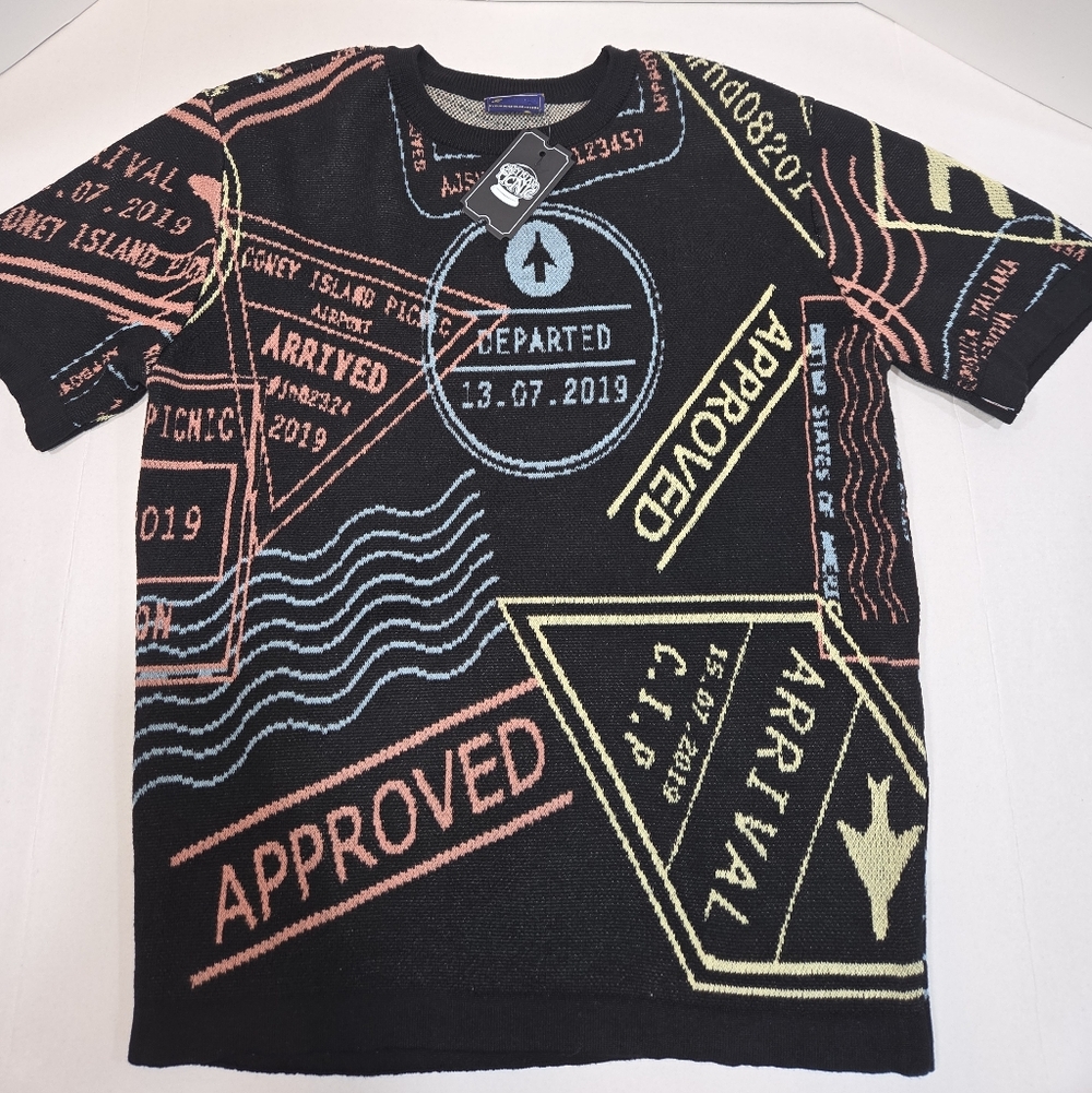 Men's Crewneck Sweater - Black with Multicolor Graphic